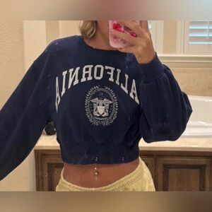 Garage Navy California Cropped Sweatshirt with Seal Graphic